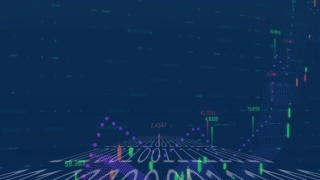 Incoming data feed initiating animation, 3D financial chart growing candlestick peaks for analysis