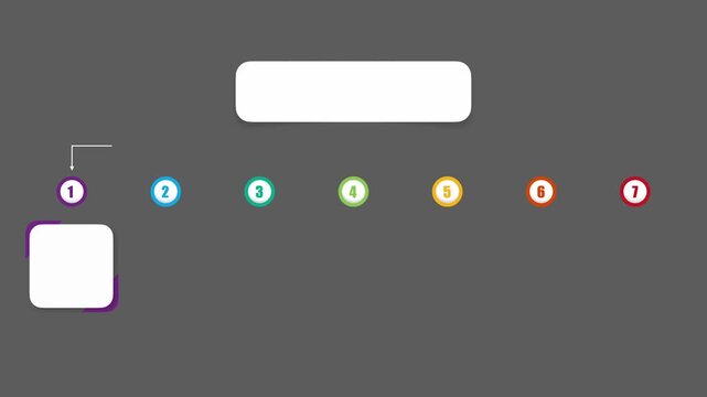 animated video of business infographics white and grey rectangle shape with multi color label 7 steps  for workflow, presentation, 4k animation