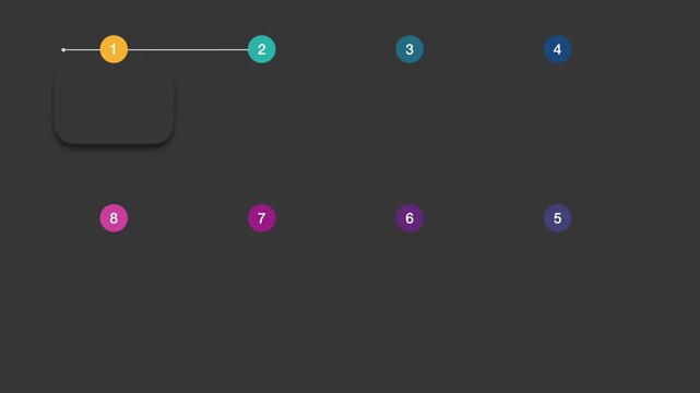 animated video of business infographics white and grey rectangle shape with multi color label 8 steps  for workflow, presentation, 4k animation
