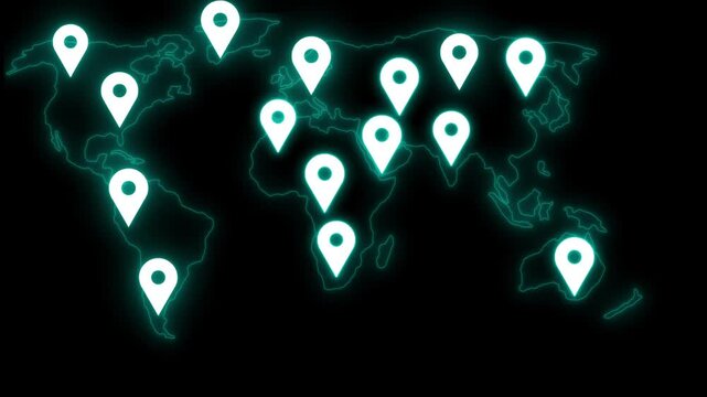 Glowing Location Pins on World Map Animation
