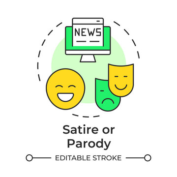 Satire or parody multi color concept icon. Media literacy, social commentary. Creative expression. Round shape line illustration. Abstract idea. Graphic design. Easy to use in article, blog post
