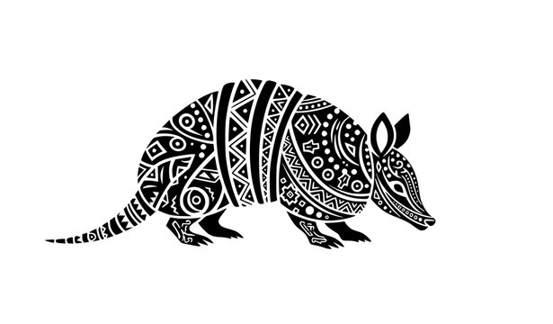 Tribal armadillo silhouette vector with decorative ethnic patterns isolated on white background southwestern style animal design