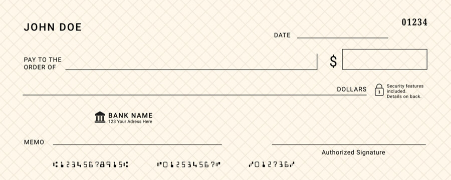 Blank bank check. Money payment bank check voucher or pay cash cheque financial document certificate