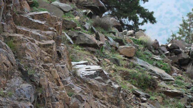 Rocky hillside in Ourika Valley, Morocco, nature's rugged tranquility