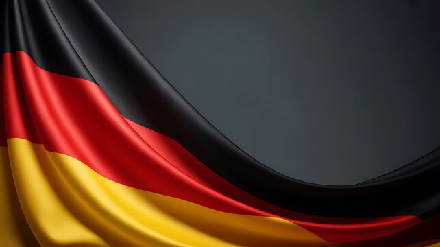 Waving german flag with black, red, and gold colors on a dark background