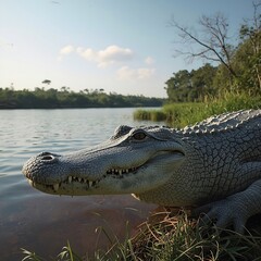 Fototapeta premium alligator in the swamp