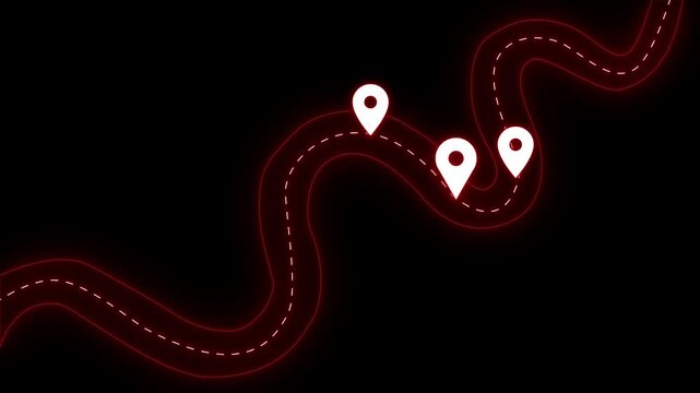 Winding road with location markers animation