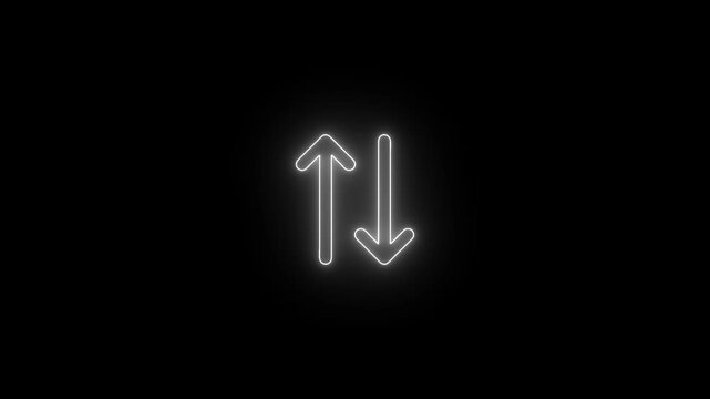 Glowing Neon Up and Down Arrows Symbolizing Exchange, Growth, and Data Flow on a Black Background.