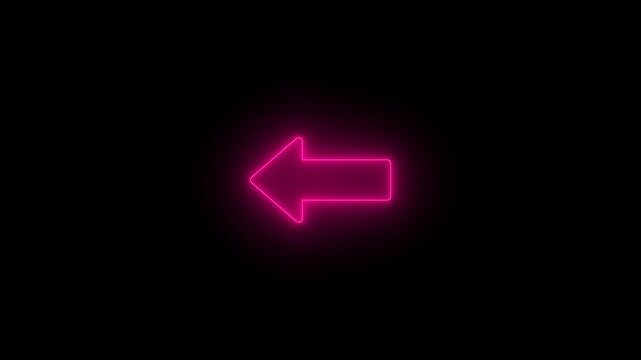 Vibrant Pink Neon Arrow Pointing Left on Black Background, Minimalist Retro Futuristic Directional Sign for Digital Navigation, User Interface Design and Creative Marketing Concepts.