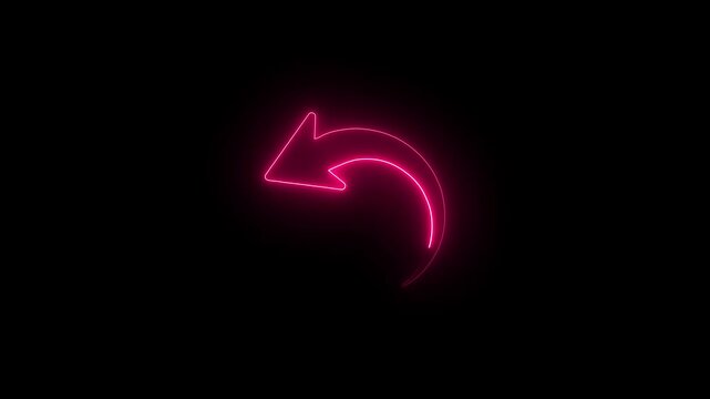 Glowing Neon Undo Arrow Icon Symbol Isolated on Black Background.
