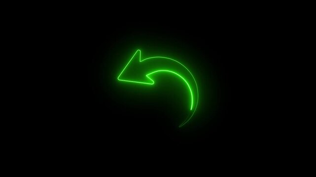 Glowing Neon Undo Arrow Icon Symbol Isolated on Black Background.