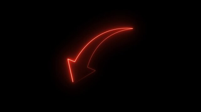 Glowing Neon Arrow Pointing Downward on Black Background - Directional Symbol for Marketing and Digital Design