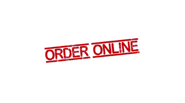 Order Online rubber stamp animation. order online texture text Up to down motion graphics. stamp zooming and hit effect 4k video.