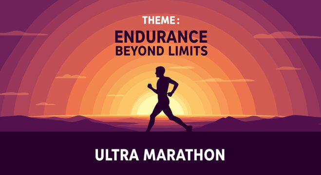Silhouette Of Marathon Runner With Sunset Background Illustrating Endurance And Determination
