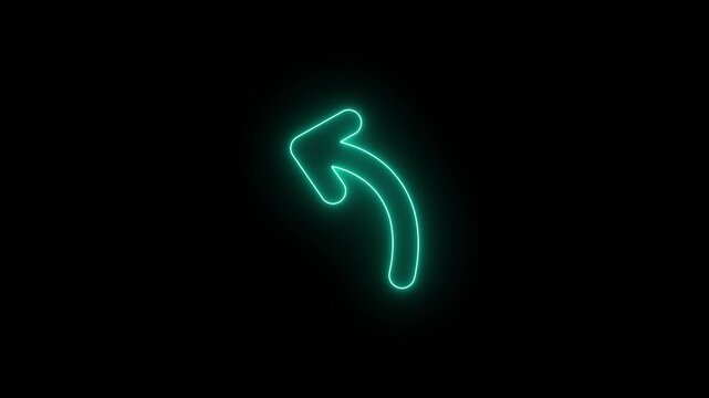 Glowing Cyan Neon Curved Arrow Icon Representing Back or Return Direction on Solid Black Background.