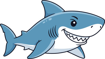 Naklejka premium Cute smiling shark cartoon vector illustration for marine animal character design, ocean life education, playful mascot and aquatic theme use