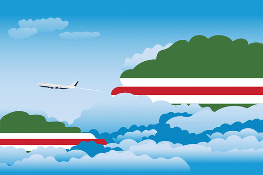 Chechen Republic of Ichkeria Day Clouds Airplane Airport Flight Vector Illustration
