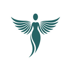 Obraz premium Green angel logo with wings spread wide