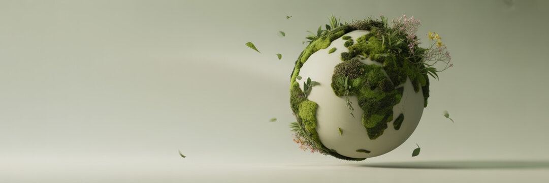 Surreal eco inspired earth covered with lush greenery symbolizing sustainability environmental restoration and nature conservation concept