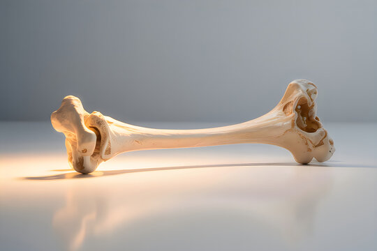 Photorealistic human femur bone isolated on white surface anatomical skeletal