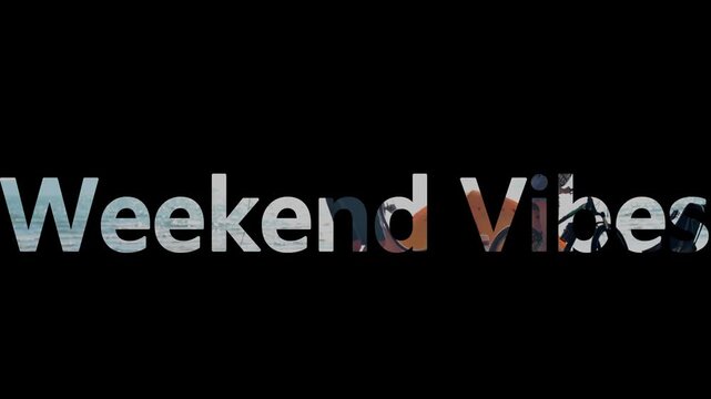 Weekend vibes animated text on black background with colorful gradient effect