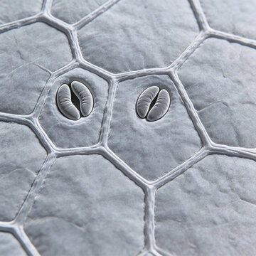 Ultra-high resolution microscopic images of plant stomata reveal the opening and closing structure of stomata and the texture of leaf surfaces.