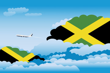 Fototapeta premium Jamaica Day Clouds Airplane Airport Flight Vector Illustration