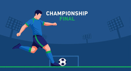 Obraz premium Soccer Player Kicks Ball Towards Goal During Championship Final Match On Field