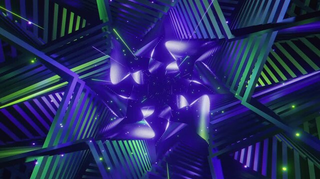 Title (Description)

4K seamless VJ loop with abstract star-shaped geometric tunnel and glowing energy core for VJ sets, high-tech club visuals, electronic music festivals, stage screens and for LED v