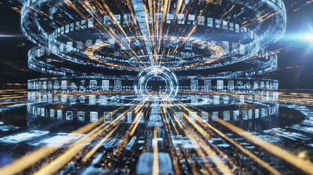 Transport Document management concept, ERP Enterprise Resource Planning, online documentation database, and digital file storage system scene 1 with distortion, overlay, glitch, static noise, scan