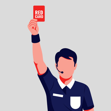 Sports Referee Shows Red Card For Player Ejection Fouls And Penalties