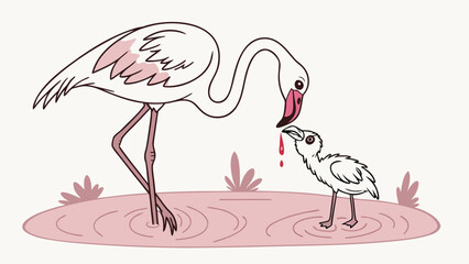 Obraz premium Mother Flamingo Feeding Chick Crop Milk.