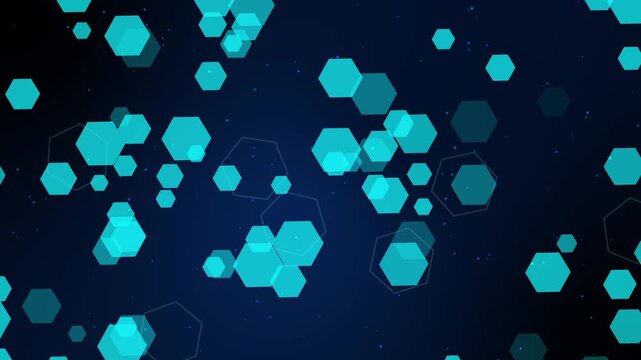 Turquoise hexagon tech background animation, Abstract tech background with floating turquoise hexagons
