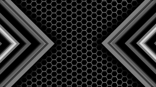 Honeycomb chevron abstract background animation, Dark geometric background with hexagonal honeycomb center and mirrored chevron