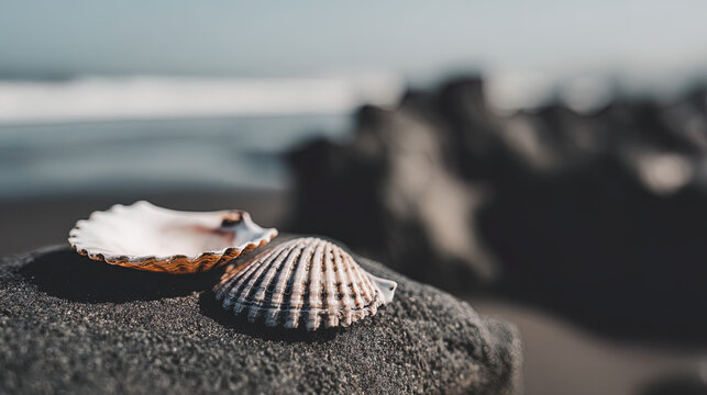  Iridescent seashells on wet sand, their colors blending naturally, soft morning light. wildlife magazines, conservation campaigns, designed for wildlife conservation campaigns.