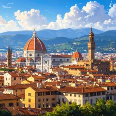 Fototapeta premium Aerial view of a historic Italian city with terracotta roofs