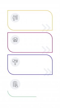 Marketing research multicolor vertical linear timeline infographics animation. Customer feedback, decision making. Project management. Outline icons diagram animated 4 steps. HD video