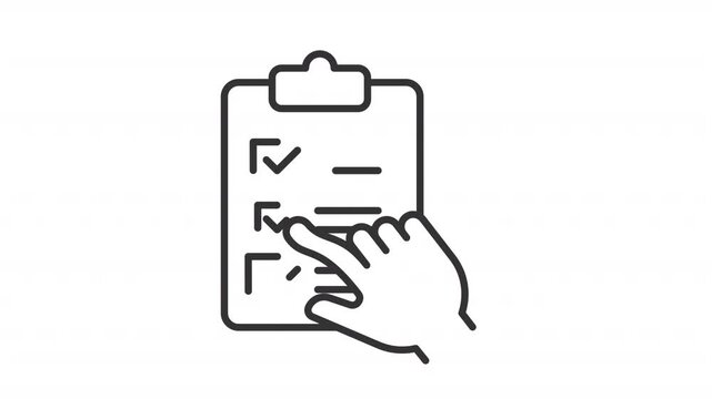 Animated survey checklist line icon. Choosing options animation. Task management, todo list. Checked boxes. Performance analysis. Outline element on white background. HD video with alpha channel