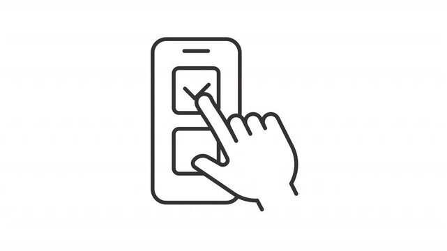 Animated mobile survey line icon. Checkmark animation. Online voting, decision making. Check list, questionnaire completion. Outline element on white background. HD video with alpha channel