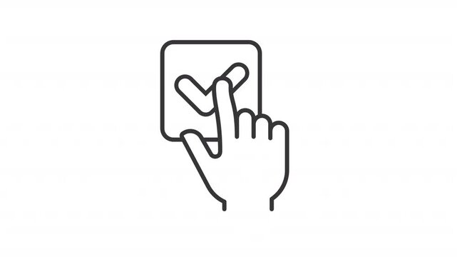 Animated one choice line icon. Finger choose animation. Validation option. Checked box, user feedback. Service approval. Outline element on white background. HD video with alpha channel