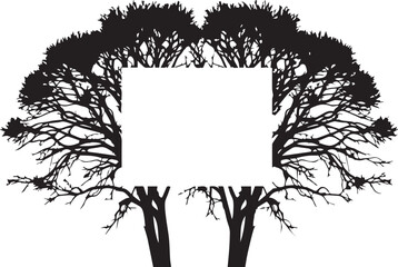 Fototapeta premium Tree Silhouette, Blank Sign, Black and White Illustration, Graphic Design Element, Vector Trees