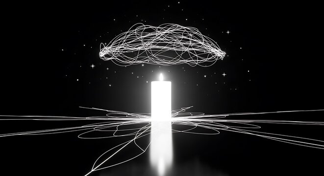 Abstract light burst with white lines on black background