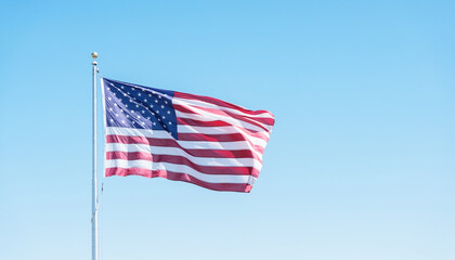 Obraz premium American Flag Waving Minimal Background with Copy Space