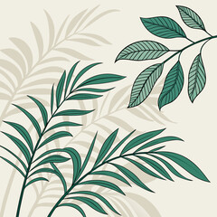 Obraz premium A minimalist vector illustration of green leaves on a beige background