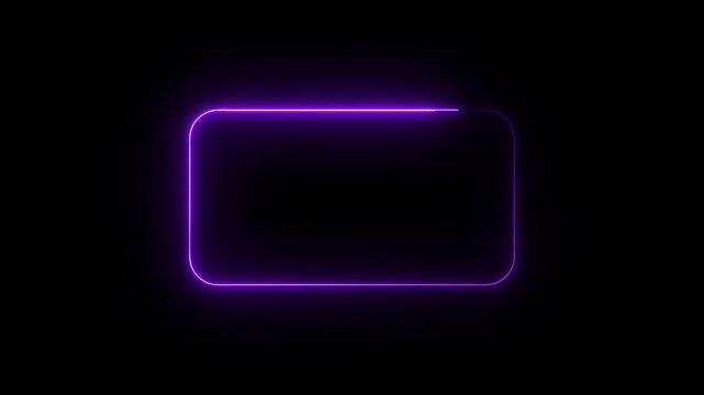 Glowing neon rectangle border frame animated on black background.