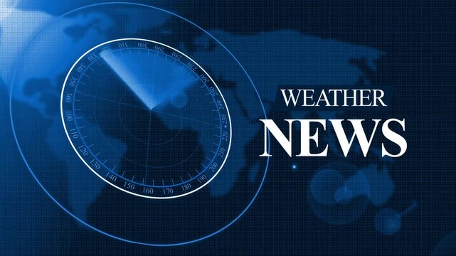 Tv-style weather news graphic with radar overlay and world map background animation