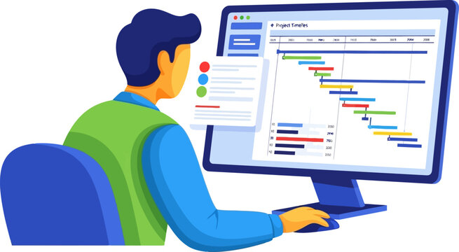Project manager tracking timeline and milestones on computer monitor