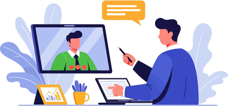 Speaker giving online presentation via video conference screen