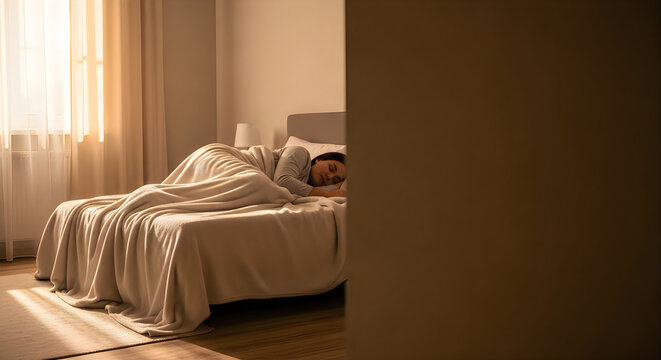 A serene moment of rest in a softly lit bedroom during daytime.