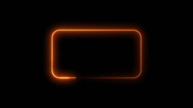 Glowing orange colour neon rectangle border frame animated on black background.